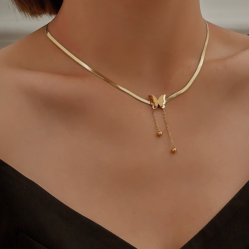 Sleek Butterfly Dangle Necklace